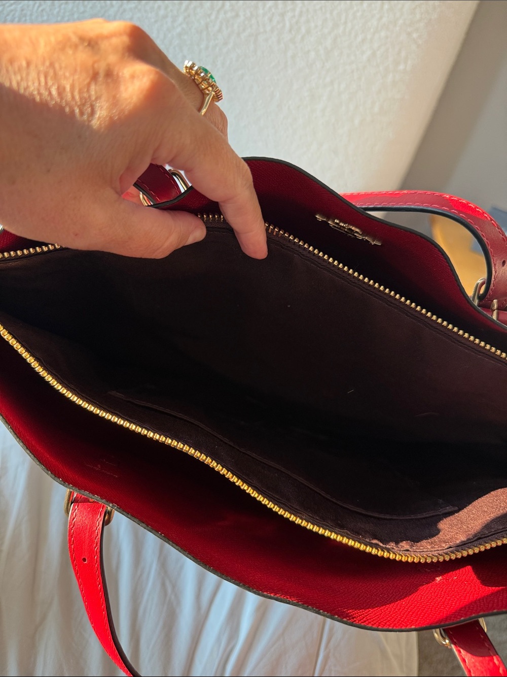 Coach Brown Signature Tote with Red Leather Straps - Picture 4 of 4